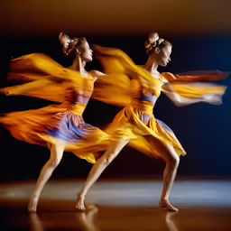 two women in yellow are doing some dancing