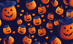 pumpkins with hats and hearts all over them