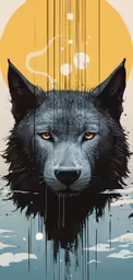 the wolf is in front of a full moon with a full moon on it