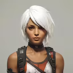 the girl with white hair is wearing her weapons