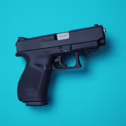 a black gun on a turquoise background