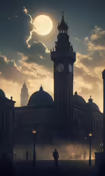 a building and clock tower on a cloudy day