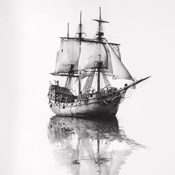 the old sailing ship is going through water