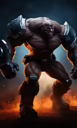 the giant hulk is posing in front of fire