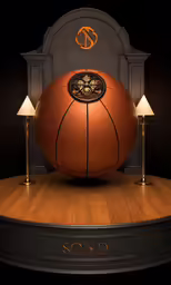 a light up basketball sitting on top of a wooden table