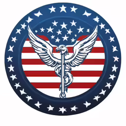 an american flag with a cadus symbol in the middle of it