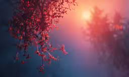 there are many branches with leaves near the sun