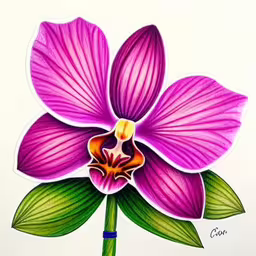 purple flowers, each blooming into the stem and the head of a flower,the image of the flower has been colored with color and black lines