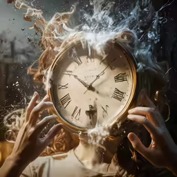 an image of a clock and smoke in the air