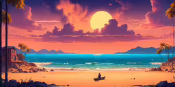 there is a boat that is going out to sea,a man standing on top of a beach next to the ocean