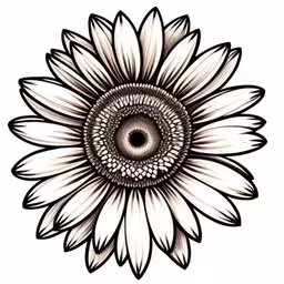 a drawing of a sunflower that looks like it has a circle around it,a sunflower drawing with black and white ink
