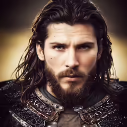 an artistic image of a bearded man wearing medieval clothing