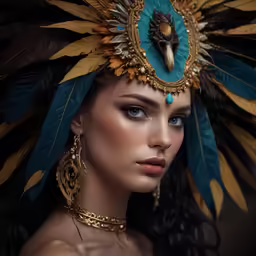 a close up of a woman with a costume and headgear