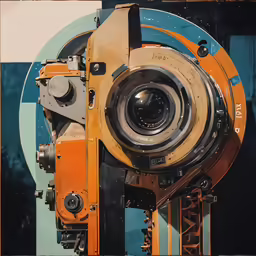 an old industrial machine with a large lens