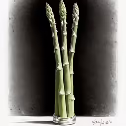 a black and white photo of a stalk of asparagus