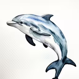 a painting of two dolphins jumping in the air,a couple of dolphins floating on top of water