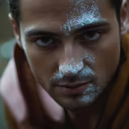 a man with white powder on his face