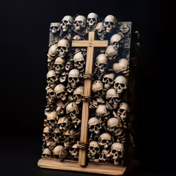 a photo of an open casket with skulls all over it