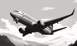 a large airplane flying in the air over a mountain range
