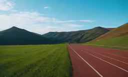 a wide view of a track running between two mountains