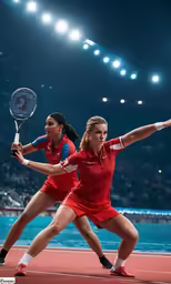 two tennis players with racquets in front of the crowd