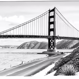 the big bridge is crossing over some water
