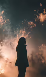a silhouette of a person looking at the sky
