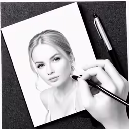 a woman doing something in the photo with a pen