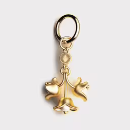 a golden key chain with a smiley face,an elephant shaped key chain hangs from a golden metal chain