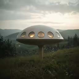 there is a light on top of a mushroom house