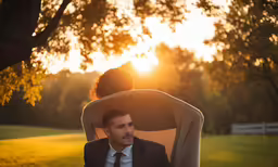 the man is sitting down with his suit on