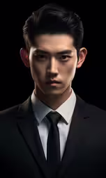 an artistic photograph of a man in a suit and tie,a man in a black suit and white shirt with a black tie