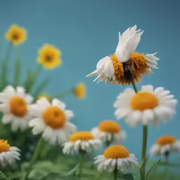 a bee flying on a white flower