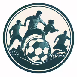 the artwork depicts several different people playing with a soccer ball