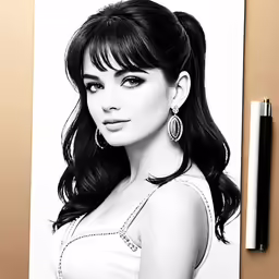 a pencil drawing of a woman with her face and shoulder