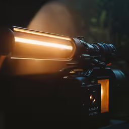 the light on a camera is shining yellow