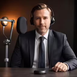 a man wearing headphones sitting in front of microphone