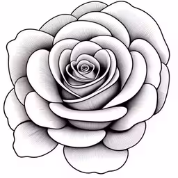 a flower in line drawing is a flower with long petals,a large black and white rose is seen