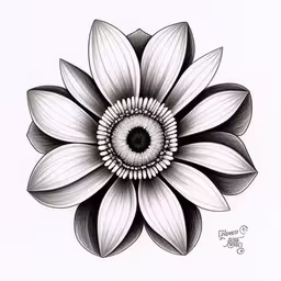 a black and white drawing of a flower with petals