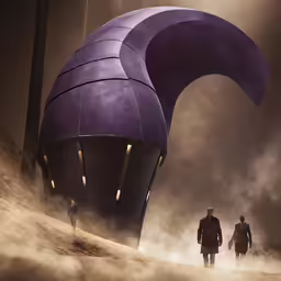 two men are walking towards an object while a third man walks towards it