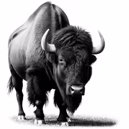a large buffalo standing in the middle of a field