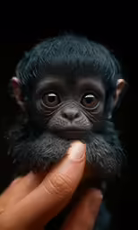 tiny black monkey sitting in palm of its hand