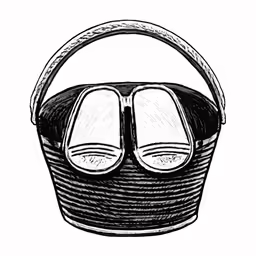 a black and white drawing of a basket