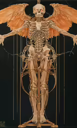 a skeleton in the form of an angel is being displayed