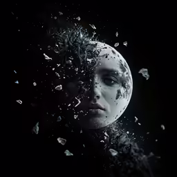 a woman is staring into the distance with petals flying around her