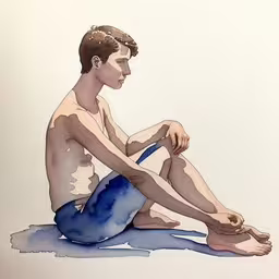 a drawing of a man sitting down on the ground