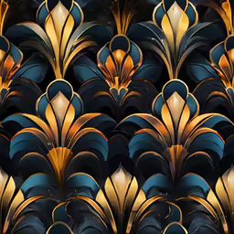 an abstract design with large golden leaves