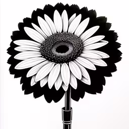 a flower with two black tips and white petals,a drawing of a single flower with a black stem