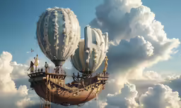 a couple of hot air balloons floating in the sky