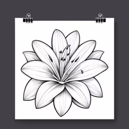 black and white lily flower drawn by hand,a drawing of a flower that is on a sheet of paper